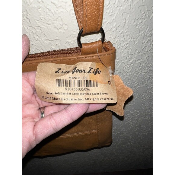 Maze Exclusive Genuine Leather Tan Crossbody Bag NWT - Picture 5 of 6